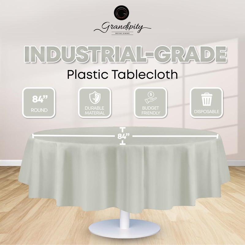Grandipity 12 Pack Premium Disposable Plastic Tablecloth 84" Inch Decorative Round Table Cover - Light Grey - Image 2